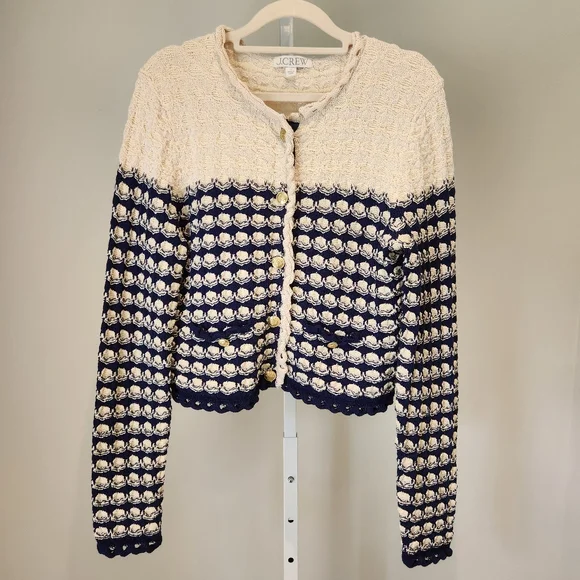 J. Crew Cream and Navy Cardigan Sweater - Picture 14 of 15